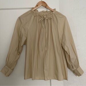 Neutral Japanese ruffle collar blouse